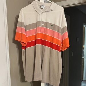 Lacoste Men's Polo with Beige, Orange, Red & Pink Stripes